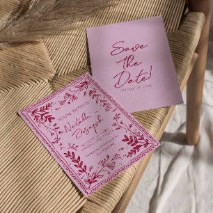 Save The Date Faire part de mariage floral framboise rose dessin