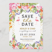 Save The Date Faire part de mariage floral tropical flamant rose (Devant / Derrière)