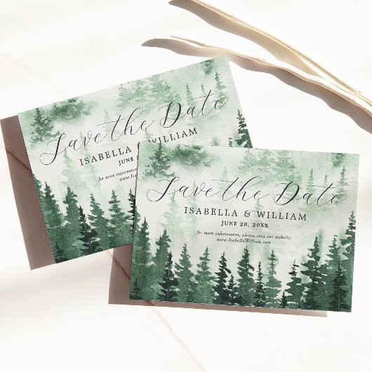 Save The Date Faire part de mariage forêt verte aquarelle
