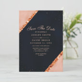 Save The Date Faire part de mariage géométrique rose Navy Copper (Debout devant)