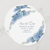 Save The Date Faire part de mariage Hortensia Bleu (Devant / Derrière)