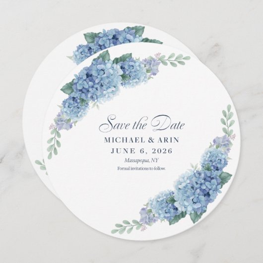 Save The Date Faire part de mariage Hortensia Bleu (Devant / Derrière)