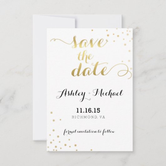 Save The Date Faire part de mariage moderne avec feuille de doru (Devant)