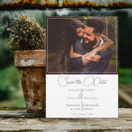 Save The Date Faire part de mariage moderne blanc avec photo