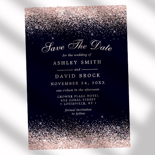 Save The Date Faire part de mariage Navy et or rose Confetti