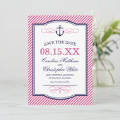 Save The Date Faire part de mariage Navy et Rose avec ancre naut (Debout devant)