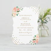Save The Date Faire part de mariage Peach Gold Floral Confetti (Debout devant)