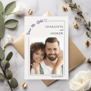 Save The Date Faire part de mariage photo bleu marine ivoire