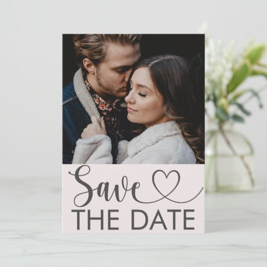 Save The Date Faire part de mariage Rose Pâle Moderne avec Photo (Debout devant)