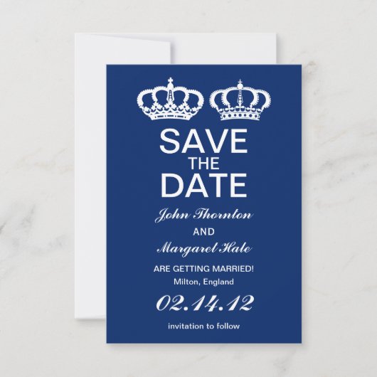 Save The Date Faire Part de Mariage Royal Bleu (Devant)