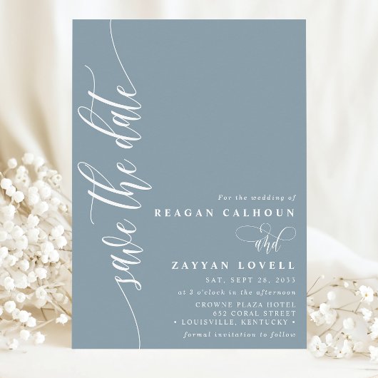 Save The Date Faire part de mariage simple moderne bleu poussiér