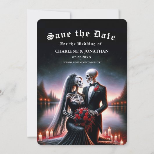 Save The Date Faire part de mariage squelette de la marine gothi (Devant)
