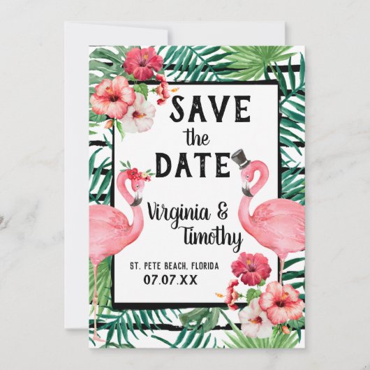 Save The Date Faire part de mariage thème flamant rose (Devant)