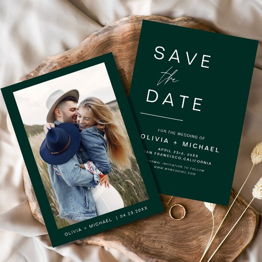 Save The Date Faire part de mariage vert émeraude avec photo