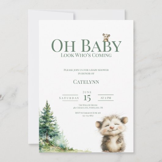 Save The Date Faire part de naissance opossum • Oh Baby Forest (Devant)