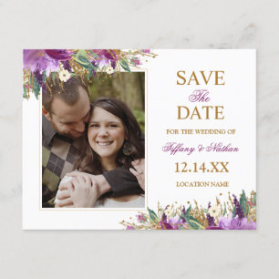Save The Date Faire part de photo d'aquarelle Améthyste scintill