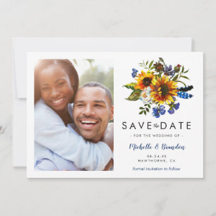 Save The Date Faire part de photo de mariage champêtre bleu mari