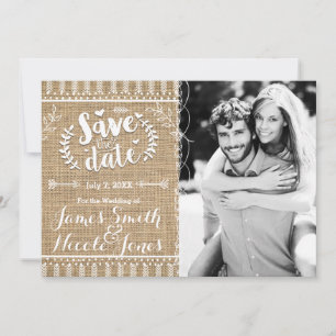 Save The Date Faire part de photo de toile de jute rustique pour