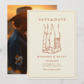 Save The Date Faire part de photo moderne rustique occidental (Devant / Derrière)