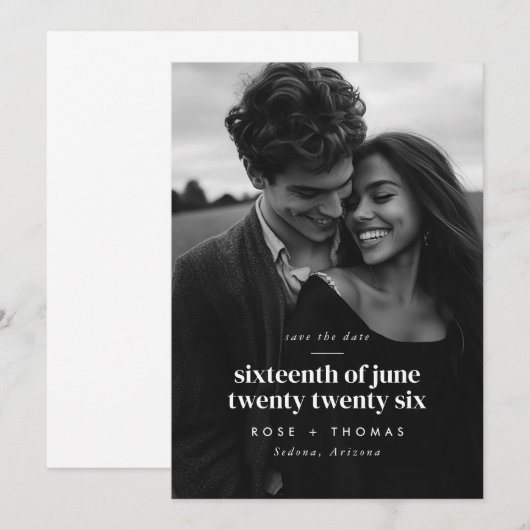 Save The Date Faire part de Photo Serif Script (Devant / Derrière)