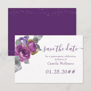Save The Date Faire part de Quinceanera à motif floral violet