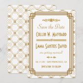Save The Date Faire part de sauvegarde blanc Art déco (Devant / Derrière)