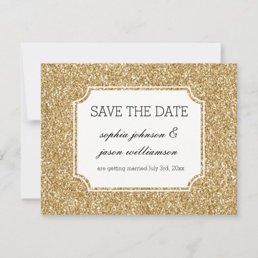 Save The Date Faire part de sauvegarde de paillettes dorées (Devant)