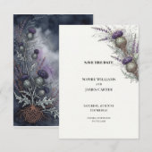 Save The Date Faire part d'Écosse de mariage de Chardon pourpre (Devant / Derrière)