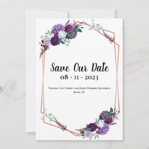 Save The Date Faire part élégant floral violet Enregistrer la da