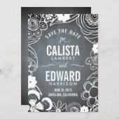 Save The Date Faire part Floral Sketch - Tableau noir (Devant / Derrière)