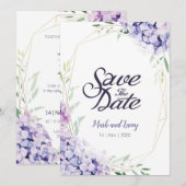 Save The Date Faire part Hydrangea Aquarelle Date de sauvegarde (Devant / Derrière)