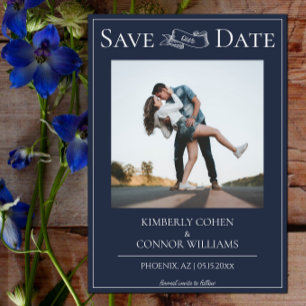 Save The Date Faire part moderne de photo bleu marine