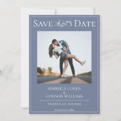 Save The Date Faire part moderne de photo de mariage bleu poussi (Devant)