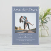 Save The Date Faire part moderne de photo de mariage bleu poussi (Debout devant)