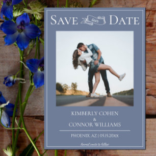 Save The Date Faire part moderne photo bleu poussiéreux de date