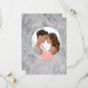 Save The Date Faire part photo avec coeurs roses