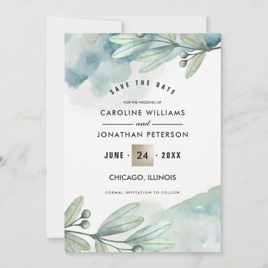 Save The Date Faire suivre la date. Annonce de mariage botanique (Devant)