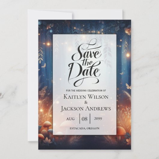 Save The Date Fairy Lights et Moonlit Forest Magic Mariage (Devant)