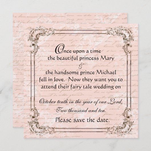 Save The Date Fairy Tale French Script Pink Enregistrer la date (Devant / Derrière)