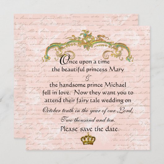 Save The Date Fairy Tale French Script Pink Enregistrer la date (Devant / Derrière)