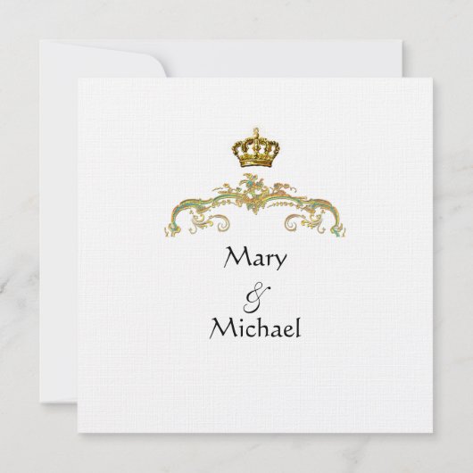 Save The Date Fairy Tale Gold Filigree Peacock & Crown (Dos)