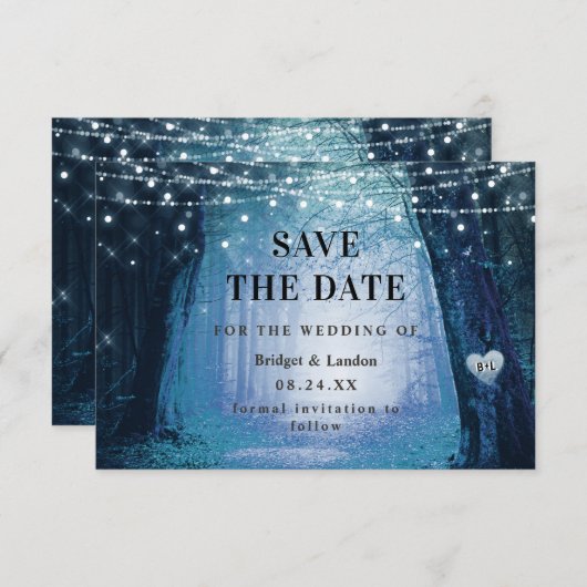 Save The Date Fairytale Enchanted Forest Dark Blue Enregistrer L (Devant / Derrière)