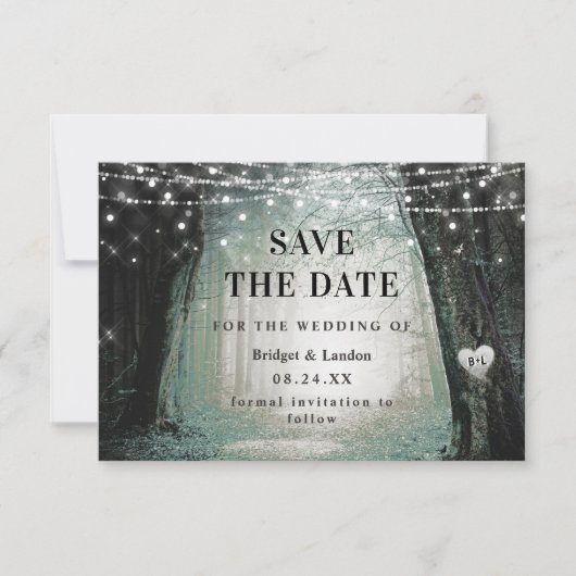 Save The Date Fairytale Enchanted Forest Green Enregistrer La Da (Devant)