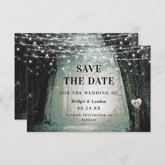 Save The Date Fairytale Enchanted Forest Green Enregistrer La Da (Devant / Derrière)