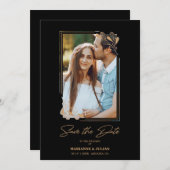 Save The Date Fake Golden Branches de luxe Fancy Calligraphie (Devant / Derrière)