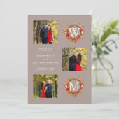 Save The Date Fall Brown Gold Exquisite Modern 3 Wedding Photos (Debout devant)