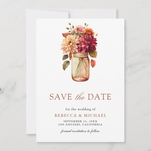 Save The Date Fall Dahlia Mason Jar Mariage photo (Devant)