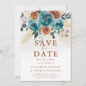 Save The Date Fall Love Turquoise Burnt Orange Wedding Enregistr (Devant)