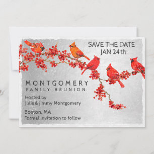Save The Date Famille Réunion Cardinaux Rouges Argent Enregistre