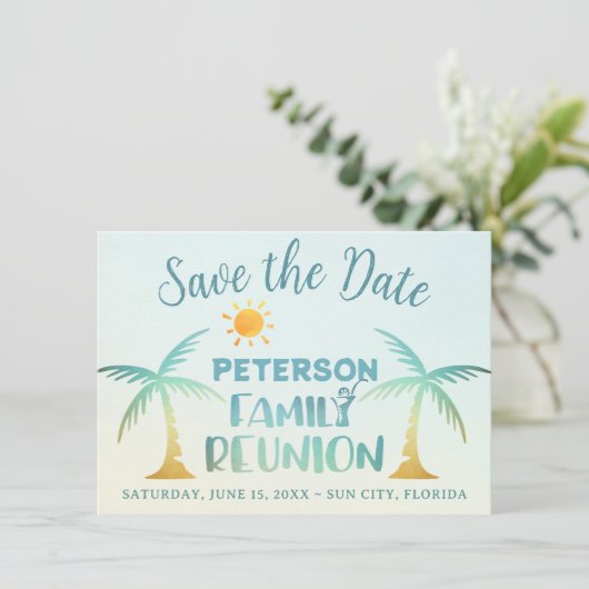 Save The Date Famille Réunion Plage Palm Tree Tropical (Debout devant)